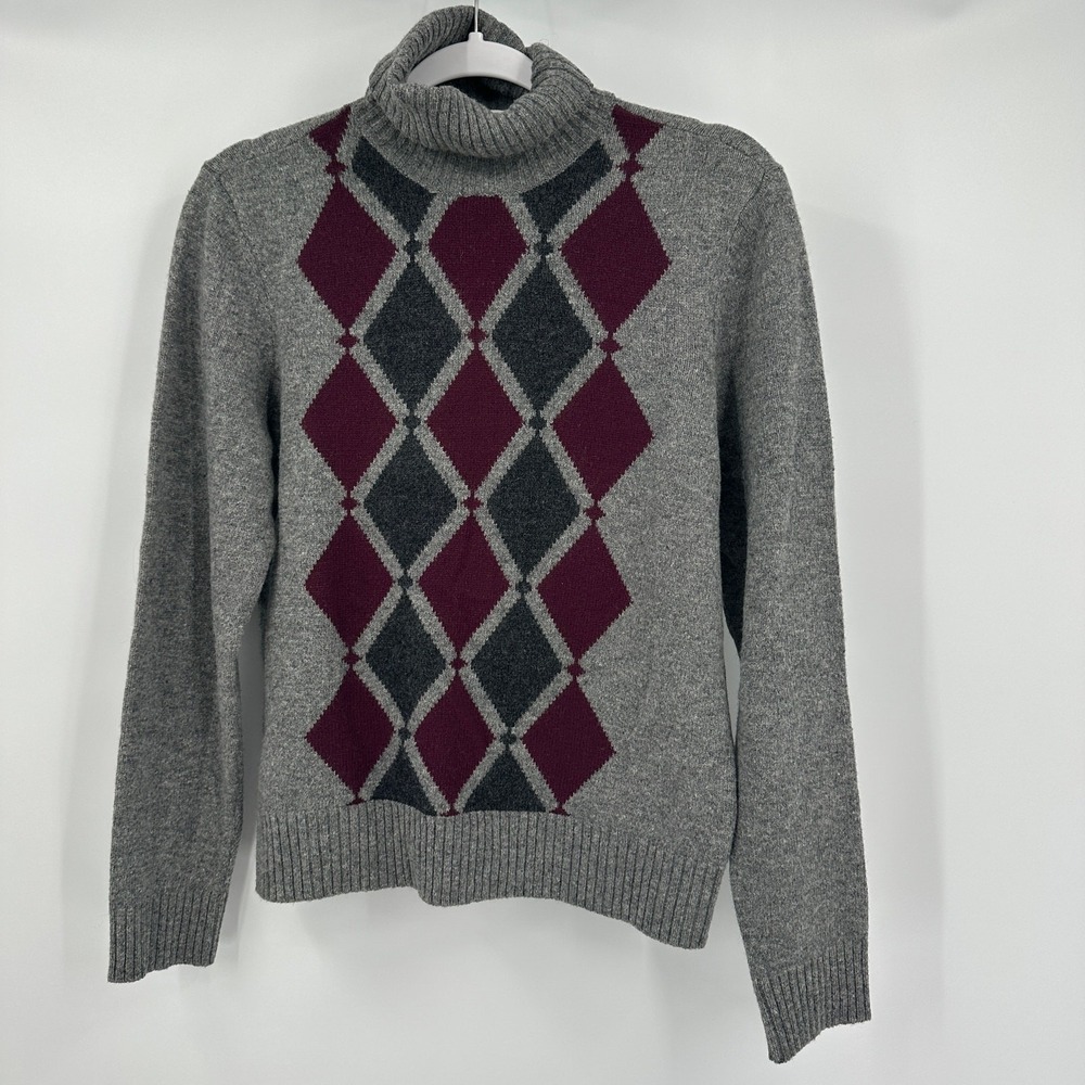 Womens Preppy Old Money Argyle Sweater Size M Lambswool Quiet Luxury Academia